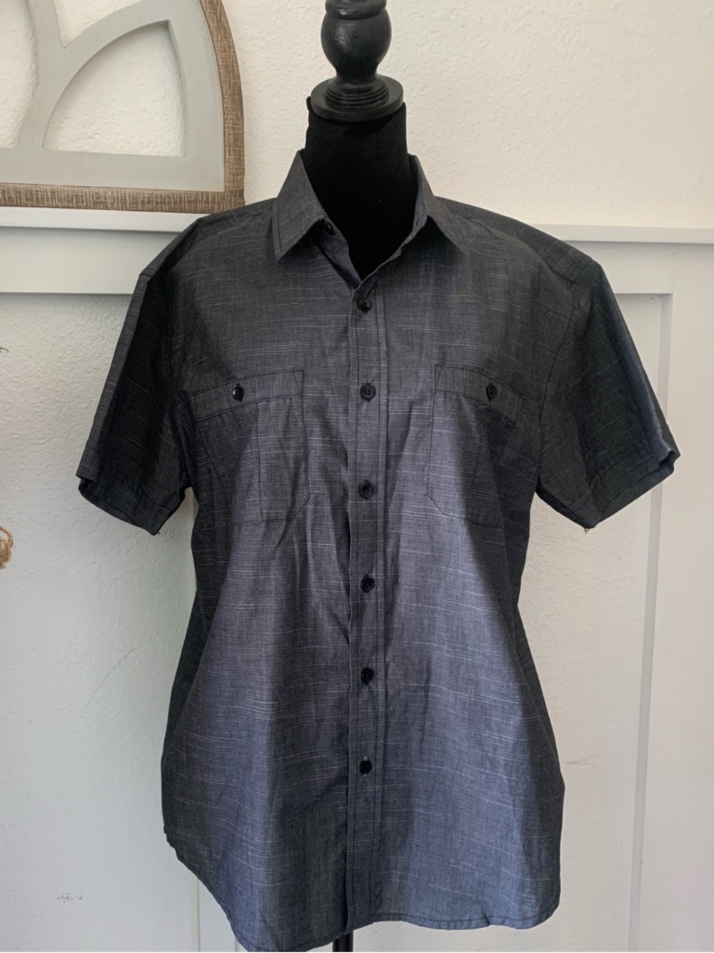 Bruno Men's Short-Sleeve Button-Up Shirt - Black Heather(Dark Gray)